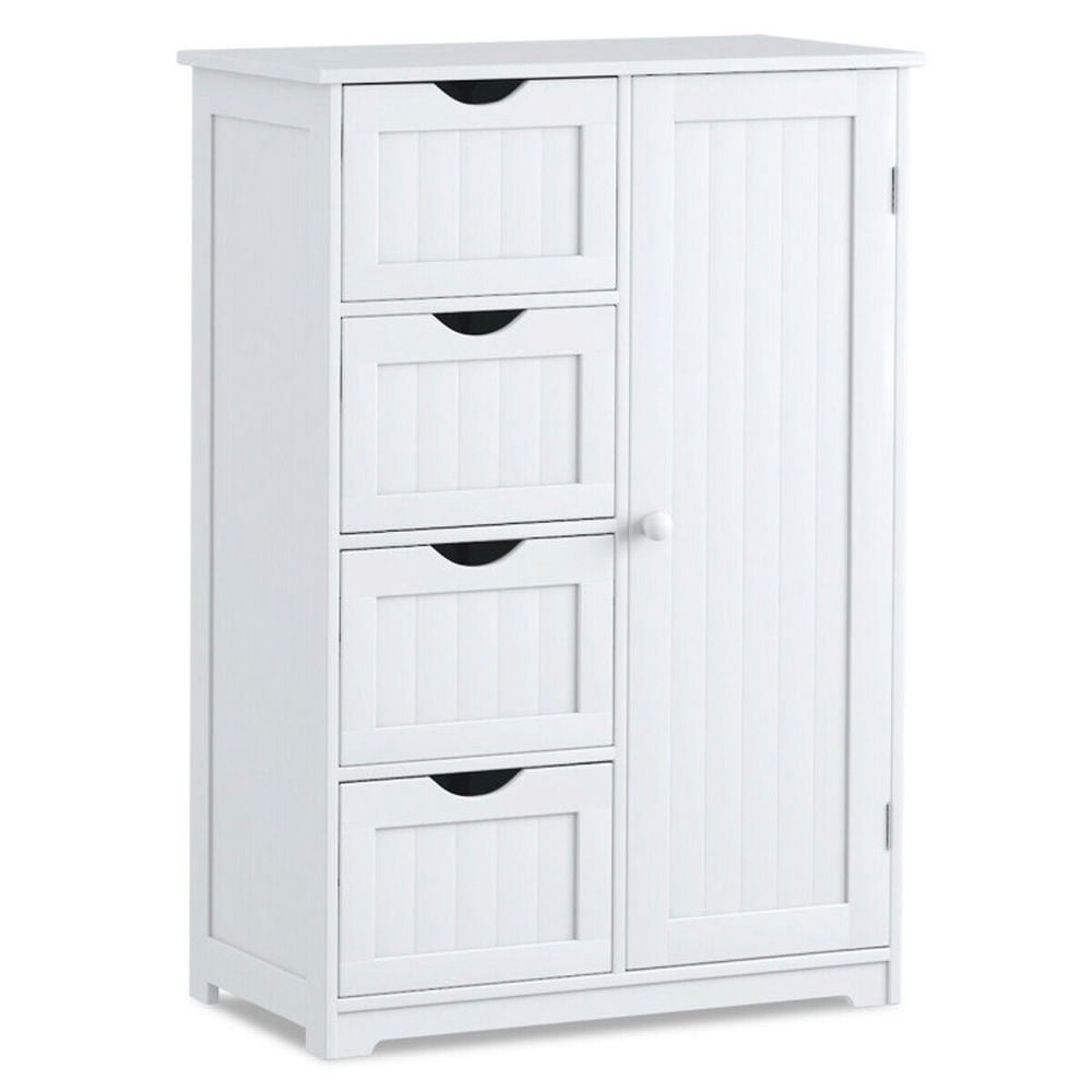 Finihen Storage Cabinet, Floor Cabinet, Standing Indoor Wooden Cabinet with 4 Drawers, for Bathroom, Living Room, Bedroom, Kitchen, White