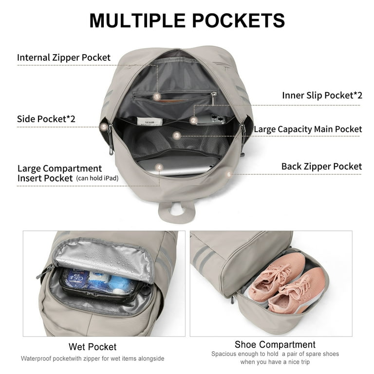 Gym Backpack for Women with Shoes Compartment Wet Pocket, Large