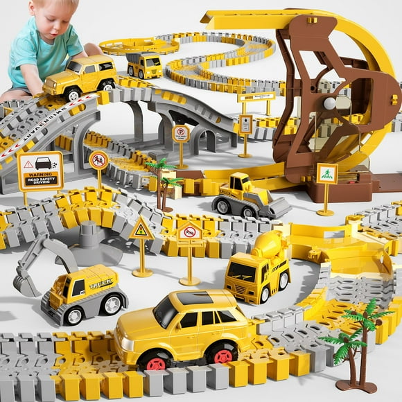 Juguete de construcción iHaha para pistas de carreras con 6 coches de ingeniería, 299 piezas