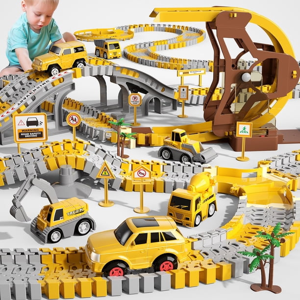 Juguete de construcción iHaha para pistas de carreras con 6 coches de ingeniería, 299 piezas