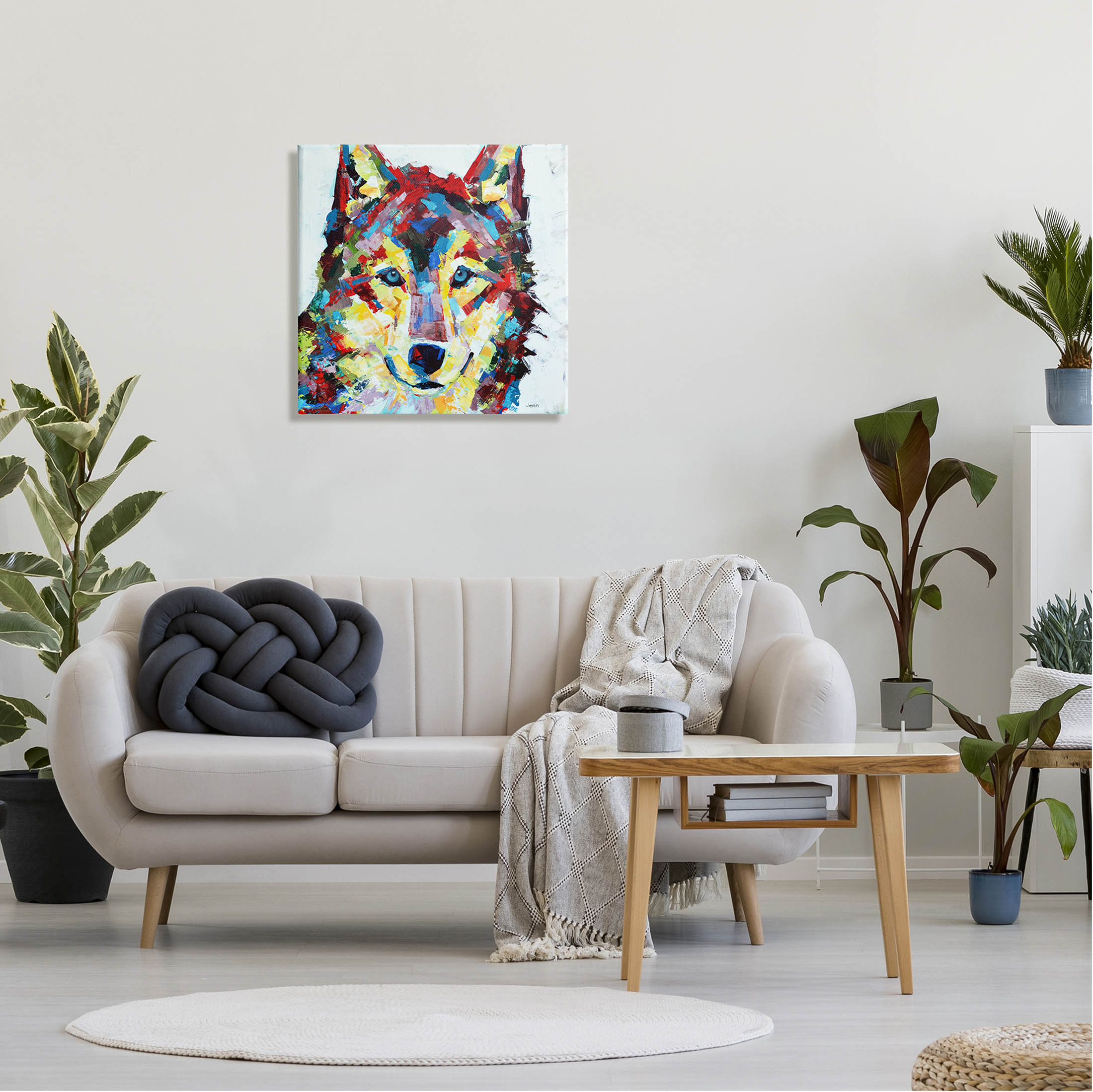 Urban Style Wolf Abstract Animals & Insects Painting Gallery Wrapped Canvas Print Wall Art