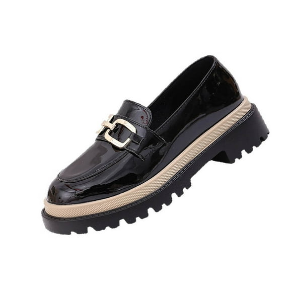 RXMEKW Walking Shoes Women, Womens Cool Thick Sole Belt Buckle Round Head Casual British Style Thick Heel Shoe