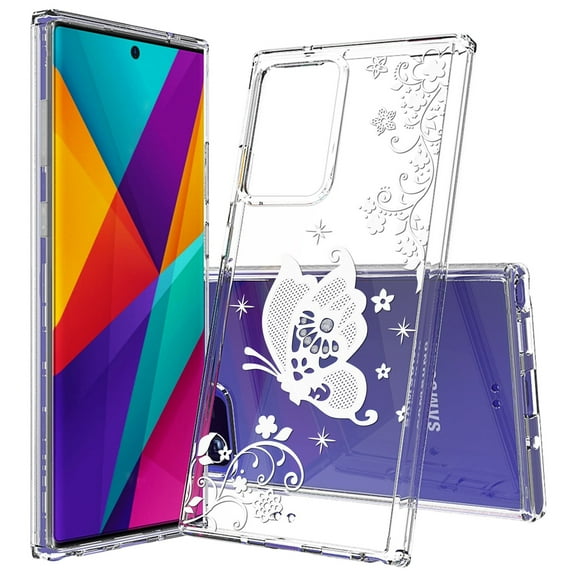 Beyond Cell compatible with Galaxy Note20 Ultra (2020)Case, Transparent Clear Shock Absorption Cushion Bumper Corner Soft TPU   PC Cover LACE BUTTFLY