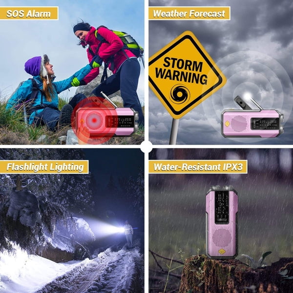 NOAA AM/FM/WB Emergency Weather Radio Flashlight with SOS by Metron Bios  (PINK)