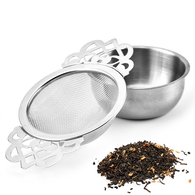 Tetera a prueba de herrumbre y conveniente 304 mango de doble ala de acero inoxidable filtro de té de hojas sueltas hogar, plata, 11.2 * 2.5 cm LingWen 1327534272352