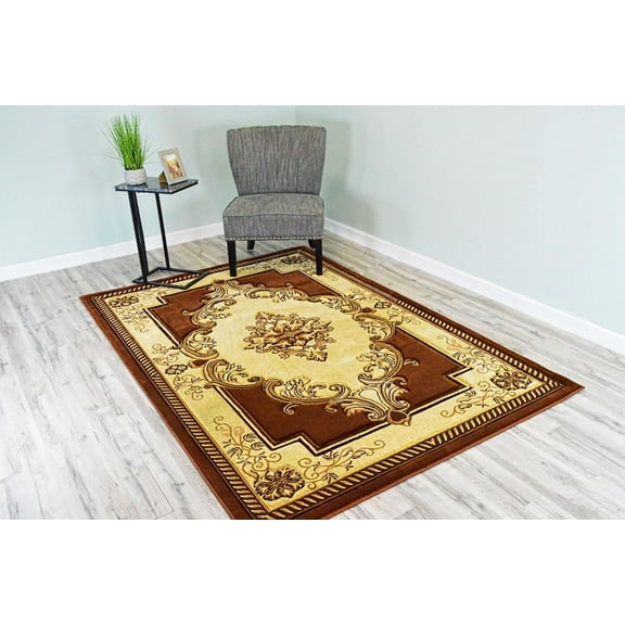 Glamour Thick Plush Oriental Area Rug Traditional Carpet Floral Medallion Design-206 (6'6"x9'2",Brown)