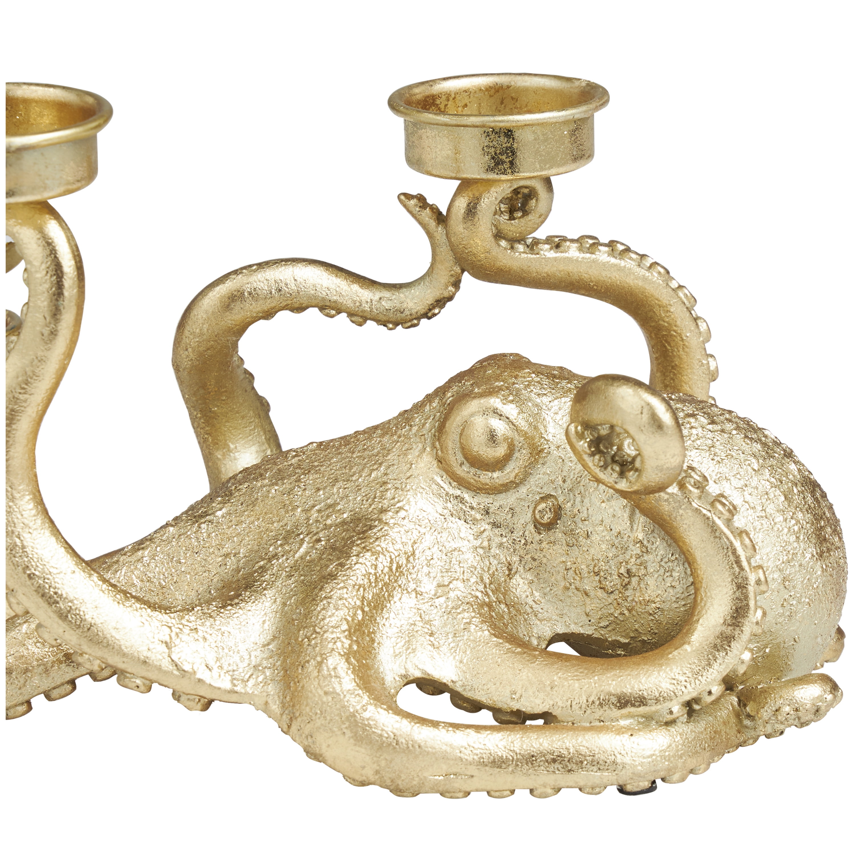 DecMode 3 Holder Gold Polystone Octopus Textured Candelabra with Tentacle Candle Slots