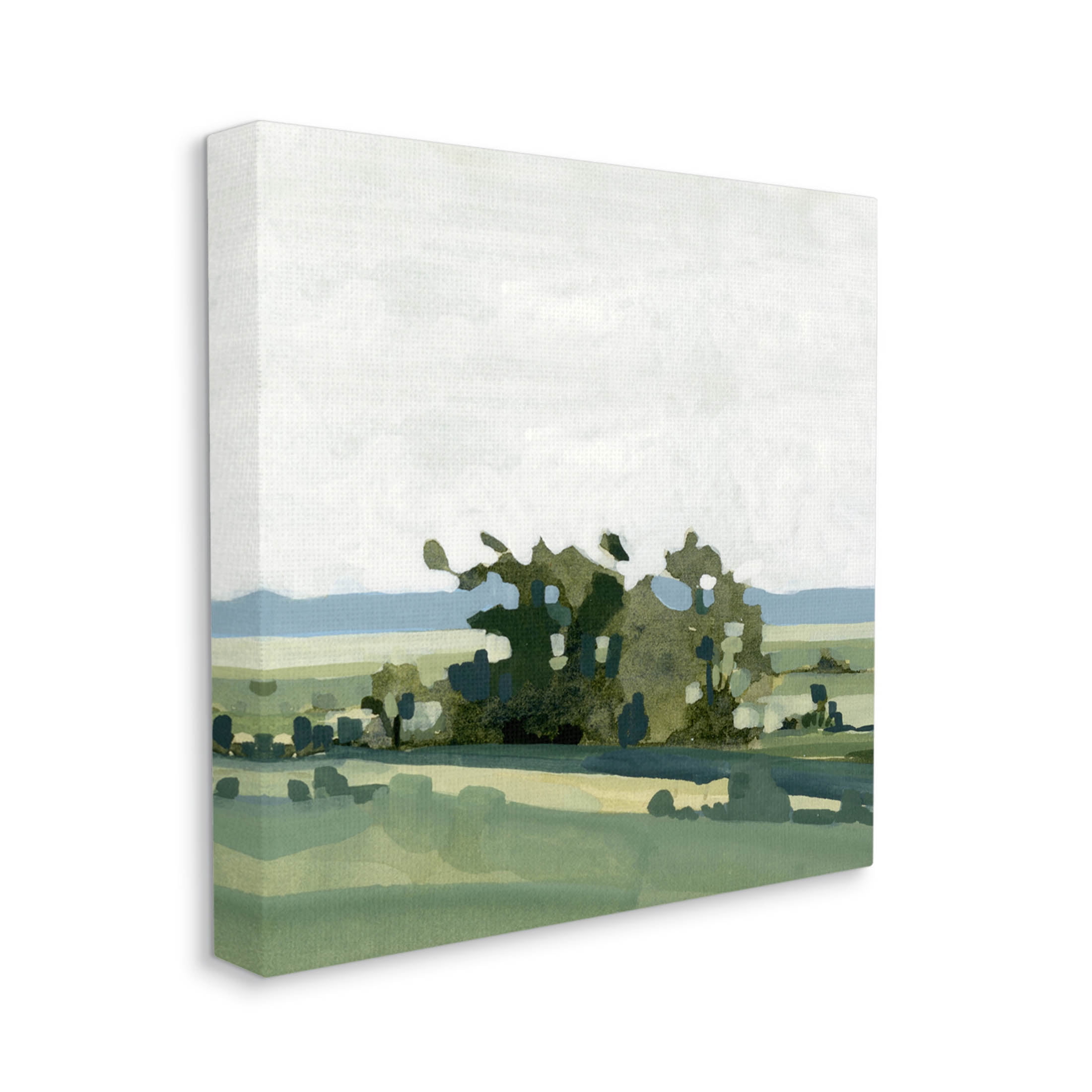 Abstract Rural Grove Distant Mountains Landscape Painting Gallery Wrapped Canvas Print Wall Art