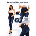 thumbnail image 3 of Women’s Maternity Skinny Jean Stretch Denim Pants with Full Panel Over Belly Waistband Slim Fit Light Ripped Dark Blue, 3 of 5
