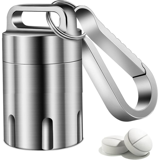 Titanium Small Pill Holder Keychain Portable Pill Case Pocket Pill Box Container Carrier to Hold Pills Vitamins Fish Oil Supplements