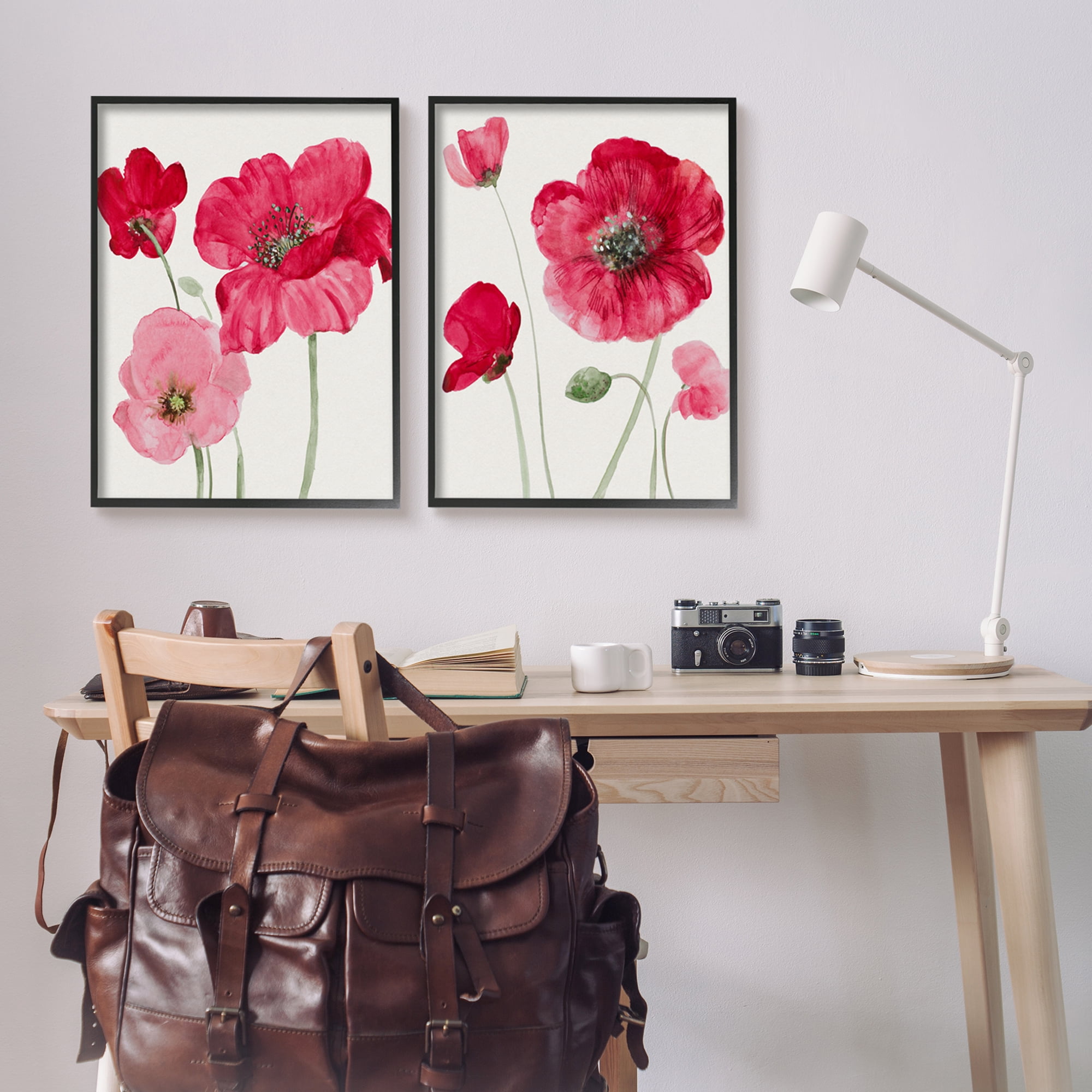 Stupell Bold Red Poppies Romantic Blooms Botanical & Floral Painting Black Framed Art Print Wall Art, Set of 2