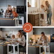 hauck Learn N Explore Montessori Toddler Tower, Wooden Kitchen Stool for Kids, White