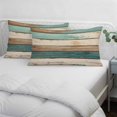 thumbnail image 4 of Farmhouse Teal Brown Throw Pillow Cover, Pillowcase Protectors with Zipper, Breathable Decorative Lumbar Pillow Case Cover, Retro Ombre Wooden Pillow Shams for Couch Sofa 16x24Inch, 4 of 8
