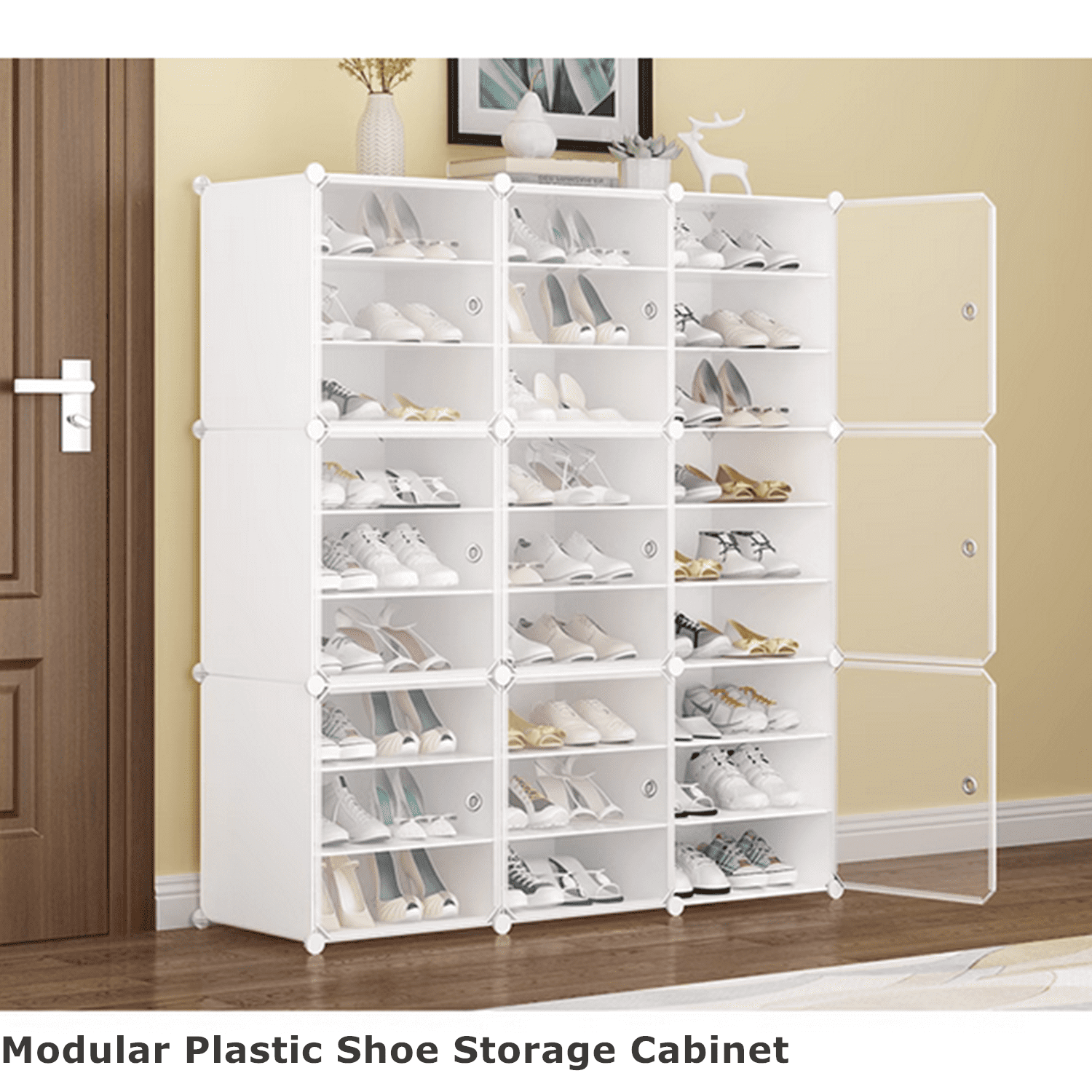 WEXCISE Entryway Modern Shoe Storage Rack, 48(W) x 12(D) x 48(H), White,  Metal