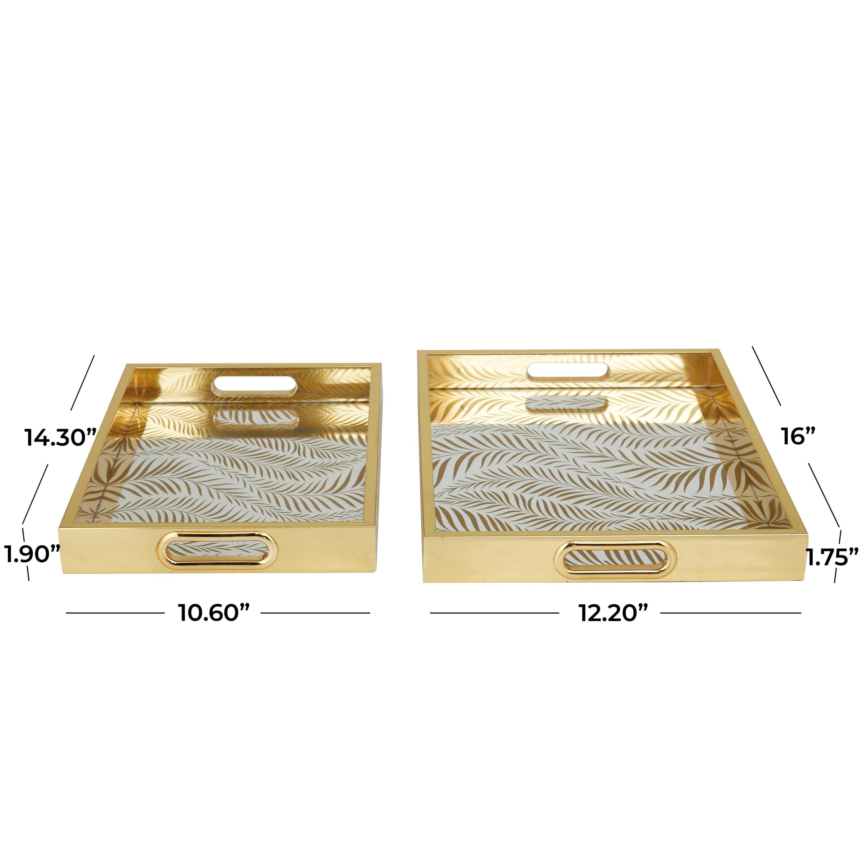 DecMode 16", 14"W Gold Plastic Mirrored Geometric Tray, 2-Pieces