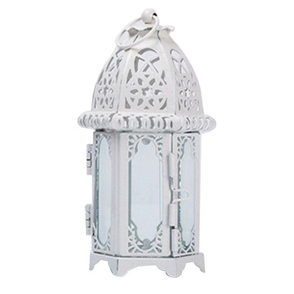 Clispeed Black Glass Candle Lantern, Hanging Vintage Metal for Decoration