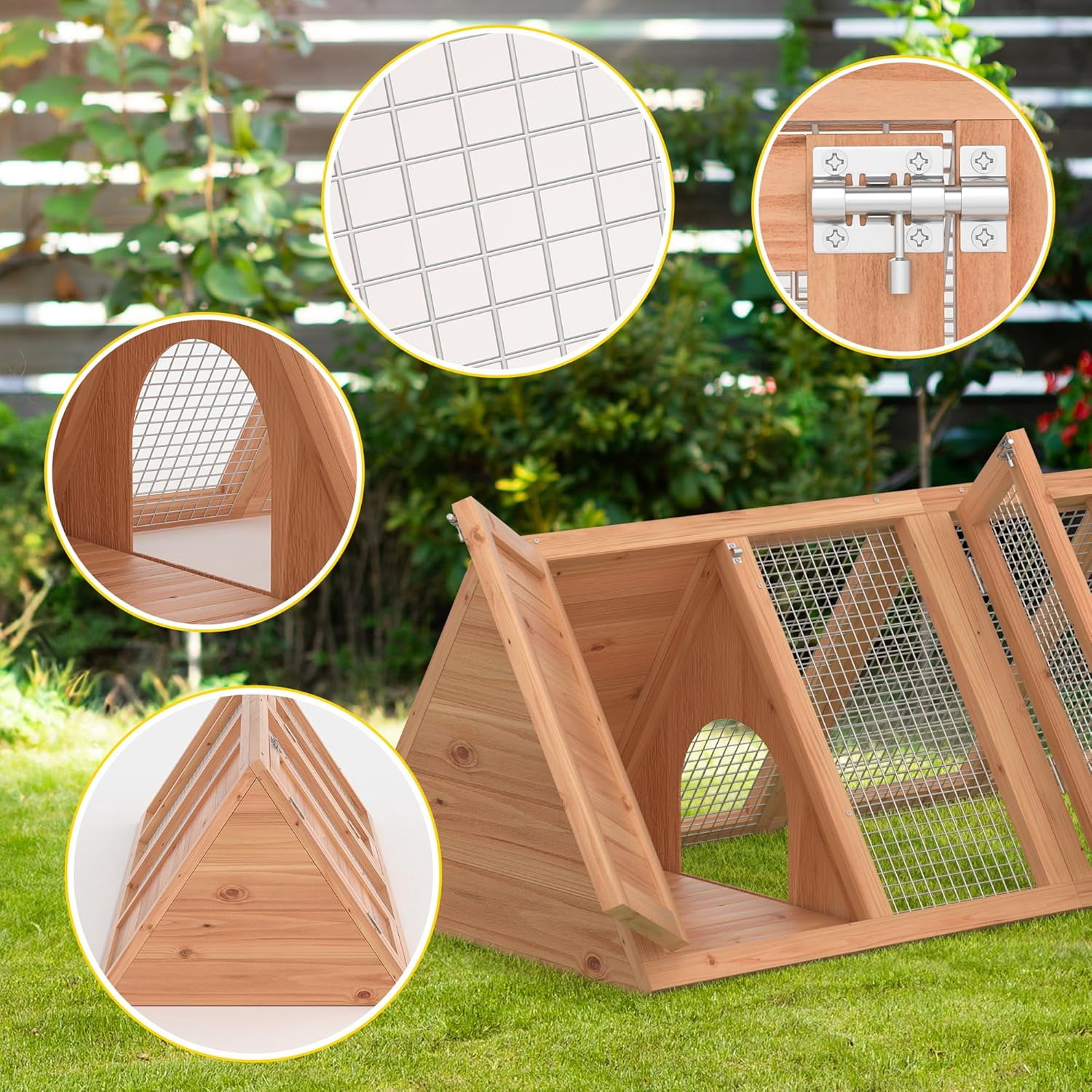 Chicken Coop for 2 Chickens Small Rabbit Hutch Quail Coop Wooden Bunny Cages Outdoor Chicken House w/Ventilating Wire (Wood)