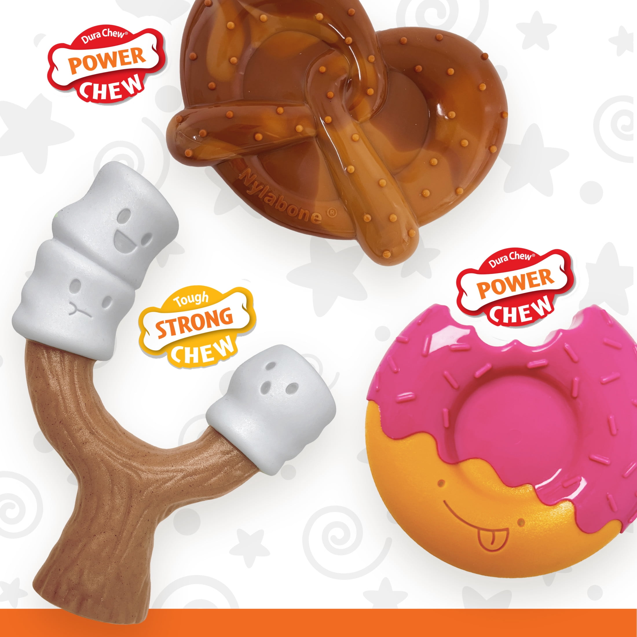 Nylabone Power Chew Donut, Stick, & Pretzel Dog Toys, Dog Chew Toys, Large, 3 Pack