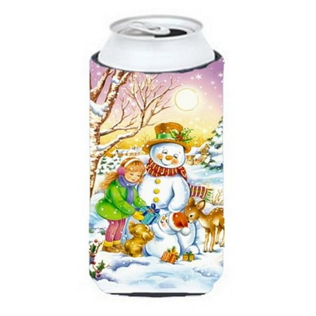 

Girl & Animals with Snowman Tall Boy Can cooler Hugger