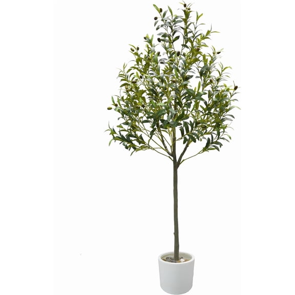 Artificial Olive Tree, 5ft Fake Olive Branch Leaves Plant with White Pot, Perfect Faux Topiary Silk Tree for Indoor Home Office Living Room Decoration