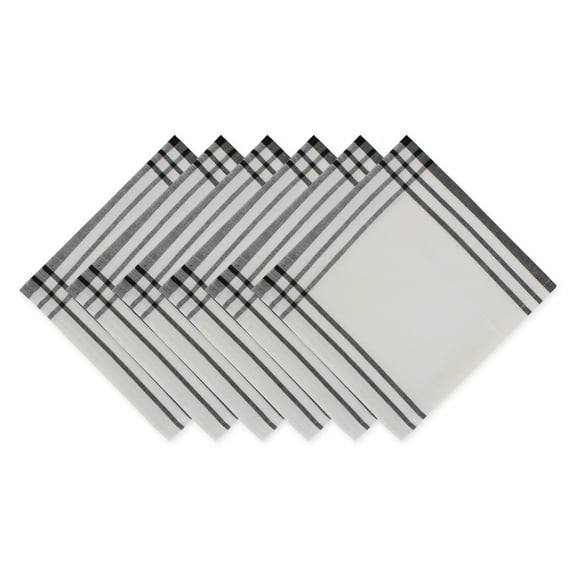 DII French Stripe Plaid Napkin Set 6 Piece, Black, 20x20"