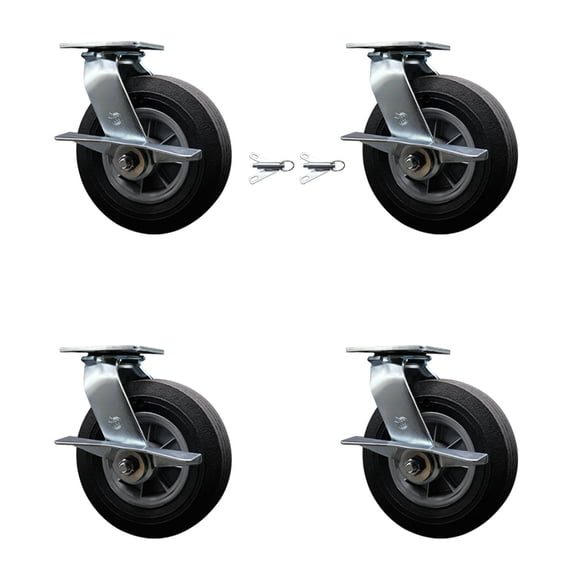 8 Inch Semi Pneumatic Wheel Caster Set 4 Swivel with Brakes 2 with Swivel Locks