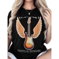thumbnail image 6 of Women's T-Shirt WALLEN NASHVILLE,TENNESSEE Guitar Wings Short Sleeve Casual Tee Classic Crew Neck T Shirt for Women Black, XS, 6 of 7