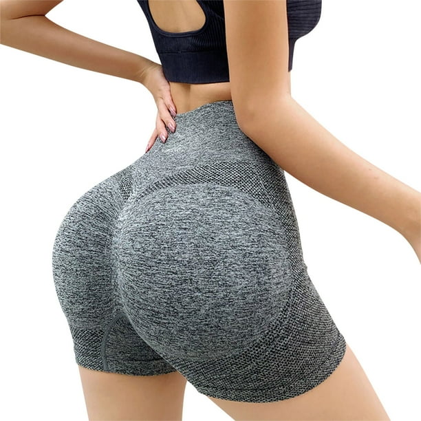 Gibobby Yoga leggings cortos Pantalones cortos de mujer Pantalones cortos de entrenamiento Pantalones cortos de yoga de cintura alta sin costuras(Gris,XG)