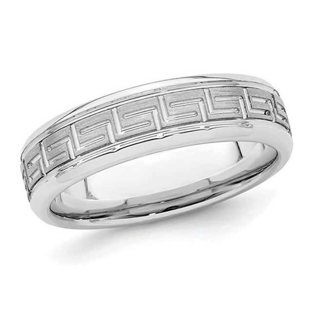 Mens Greek Key 6mm Sterling Silver Brushed Wedding Band Ring