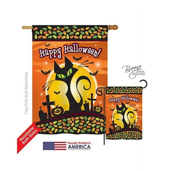 Breeze Decor 12050 Halloween Halloween Black Cat 2-Sided Vertical Impression House Flag - 28 x 40 in.