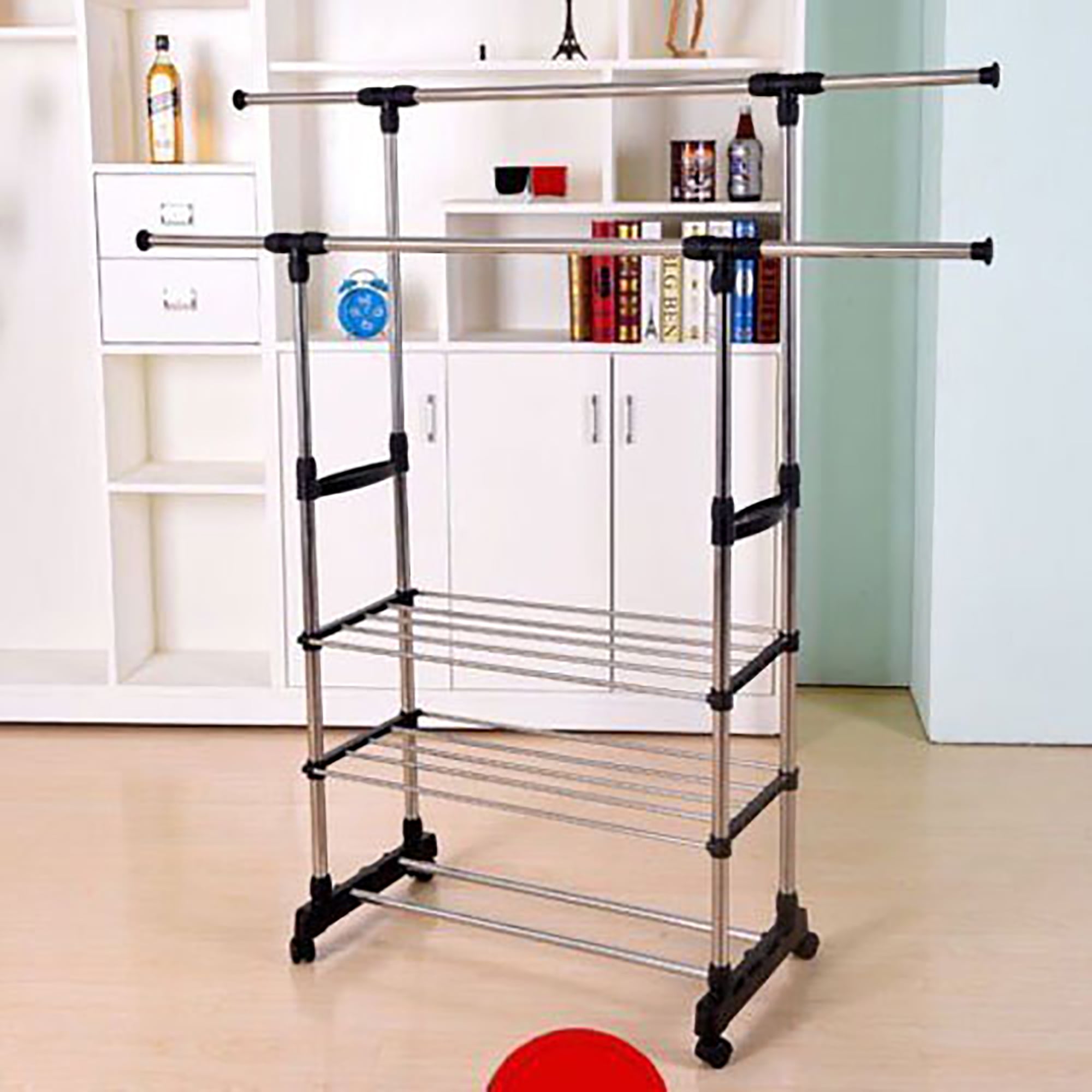 Kepooman Garment Racks for Clothes, Black Stainless Steel Garment Racks with Wheels, Adjustable 3-Tier Rolling Closet Organizer Rack, Portable Clothes Hanger Rack for Home Bedroom Laundryroom Kepooman Garment Racks for Clothes, Black Stainless Steel Garment Racks with Wheels, Adjustable 3-Tier Rolling Closet Organizer Rack, Portable Clothes Hanger Rack for Home Bedroom Laundryroom