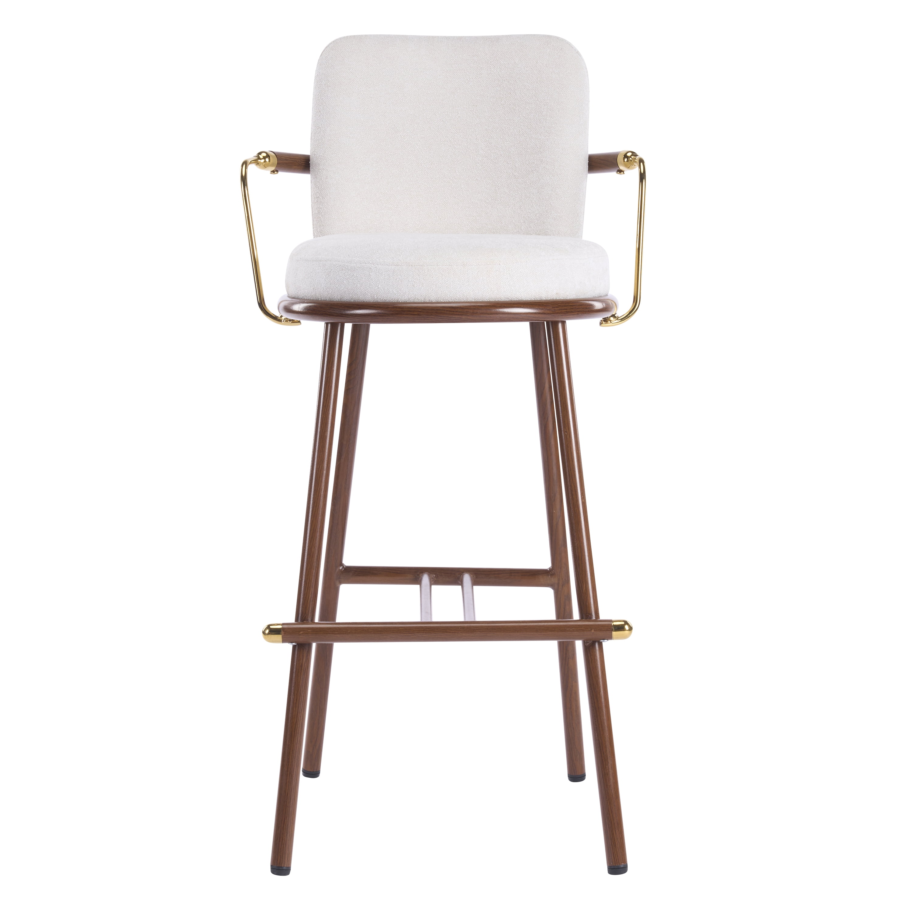 Indoor Upholstered Bar Stool with Metal Frame, Walnut Finished and Beige Upholstery, Set of 2