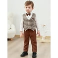 thumbnail image 5 of CARETOO Toddler Boy Clothes Suit Formal Plaid Shirt Waistcoat Tie Suspender Pants Cotton Fabric Set, 5 of 24
