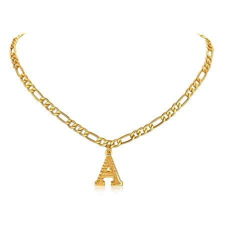 Silvora Gold Plated Initial A Necklaces for Women Figaro Chain 16 Inches Capital Letter Pendant Jewelry Gift for Mom Girlfriend Birthday Valentines Day Christmas