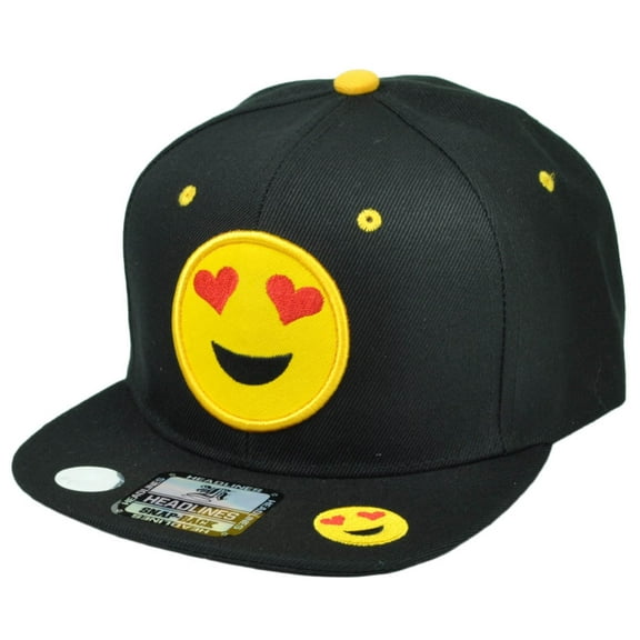 Emoji Heart Eyes Face Emoticons Text Symbol Snapback Hat Cap Flat Bill Black