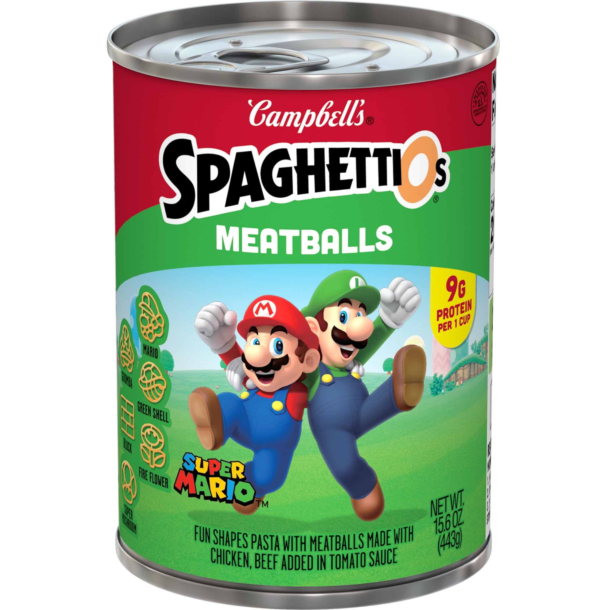 (6 pack) SpaghettiOs Super Mario Bros Canned Pasta with Meatballs, 15.6 oz Can