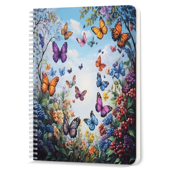 Spiral Notebook,Double-Wire Spiral College Lined Journal Notebook for Study and Notes,100 Pages,5.71x 8.26 in - Butterflies Fluttering Among Tapestry of Flowers
