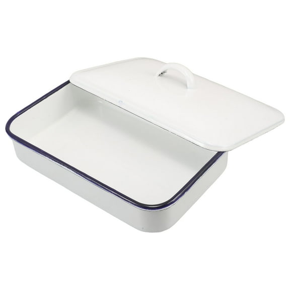 LOLIPPYY White Enamel Roasting Pan with Lid Non Stick Oven Safe for Meat Vegetables Grilling and Baking