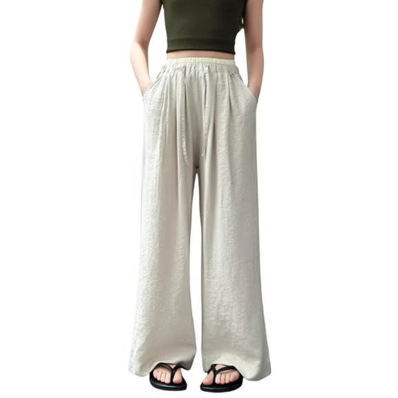 CPNG Girls Wide Leg Pants Elastic High Waist Straight Leg Casual Pants Lightweight Breathable Streetwear Pants