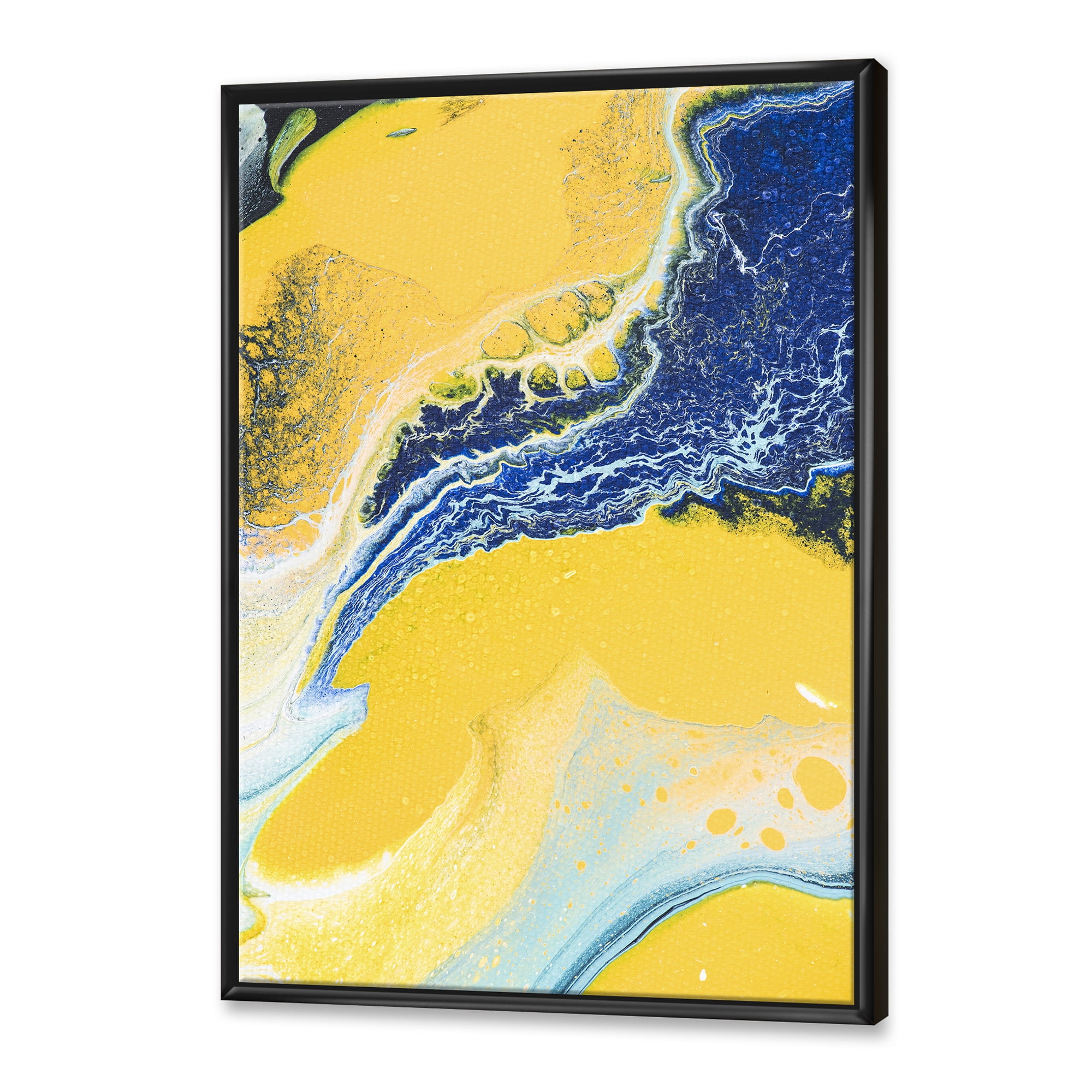 Designart 'Abstract Composition In Blue and Yellow VII' Modern Framed Canvas Wall Art Print