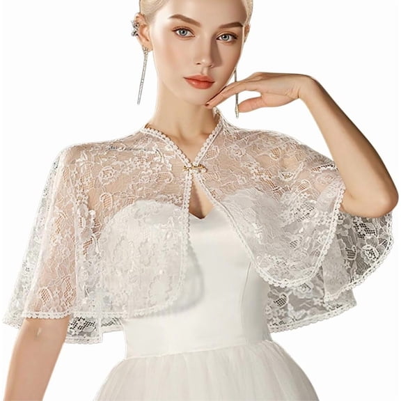 White Lace Shawl for Women Polyester Elegant Short Floral Bridal Lace Shawl Cape Wedding Capelet Cloak Cover Up Wraps Shrug