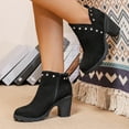 thumbnail image 2 of V Cut Ankle Boots fior Women Retro Studded Platforem High Block Heel Zipper Casual Suede Winter Fall Booties, 2 of 5