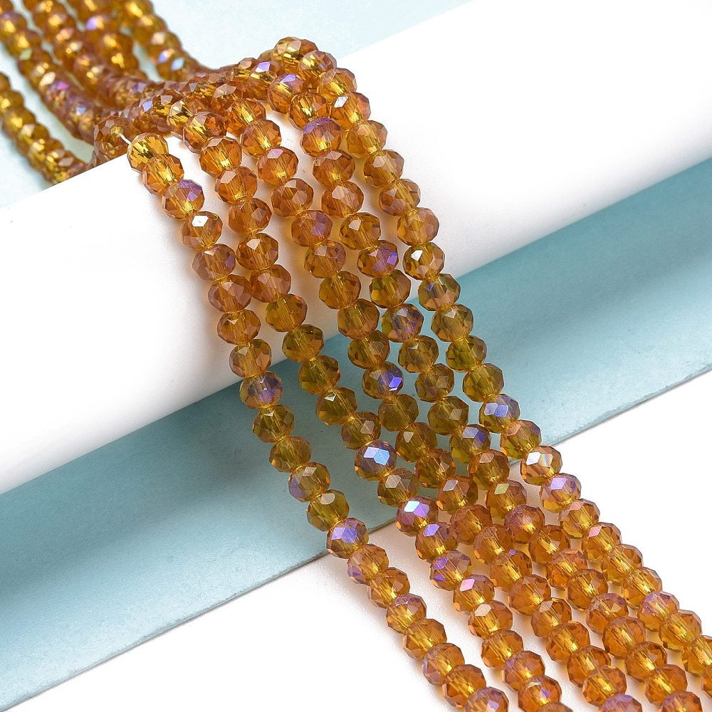 Electroplate Glass Beads Strands Half Rainbow Plated Faceted Rondelle Gold 10x8mm Hole: 1mm about 63~65pcs/strand 19.2~20 inch(48~50cm)