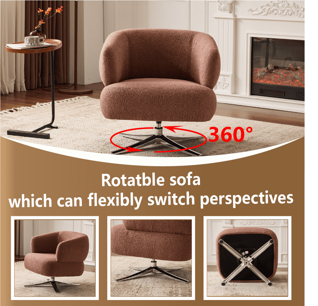 Swivel Chair, Accent Chair, Leisure Sofa With 360 Rotation Linen Fabric Thick Cushion For Living Room Balcony Study, Red Curved Armrest Sofa Chair