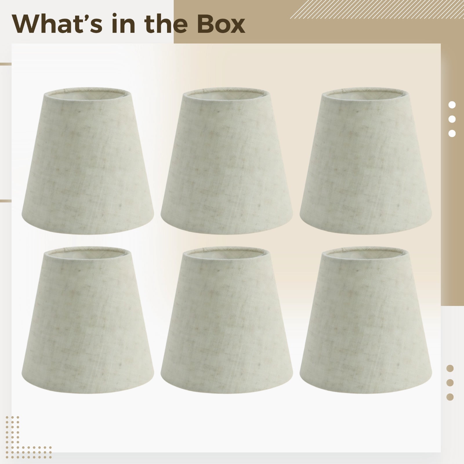 6 Pcs of Small Lamp Shades Clip On Bulb, Linen Fabric Tapered Lamp Shades for Small Lamps, Clip-On Light Covers for Chandeliers Wall Lamps Table Lamps, Natural Texture
