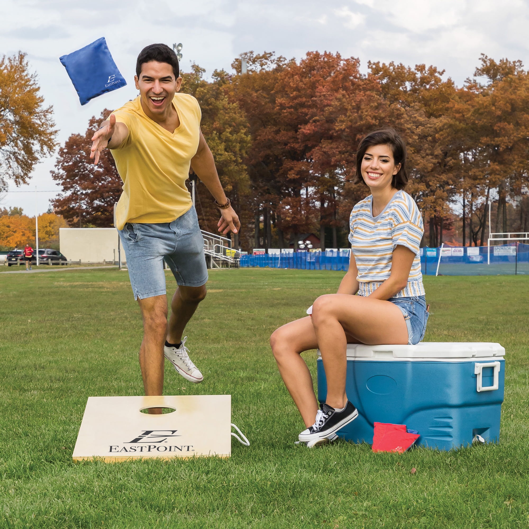 EastPoint Sports Solid Wood Bean Bag Toss Cornhole Yard Game Board Set with Bags