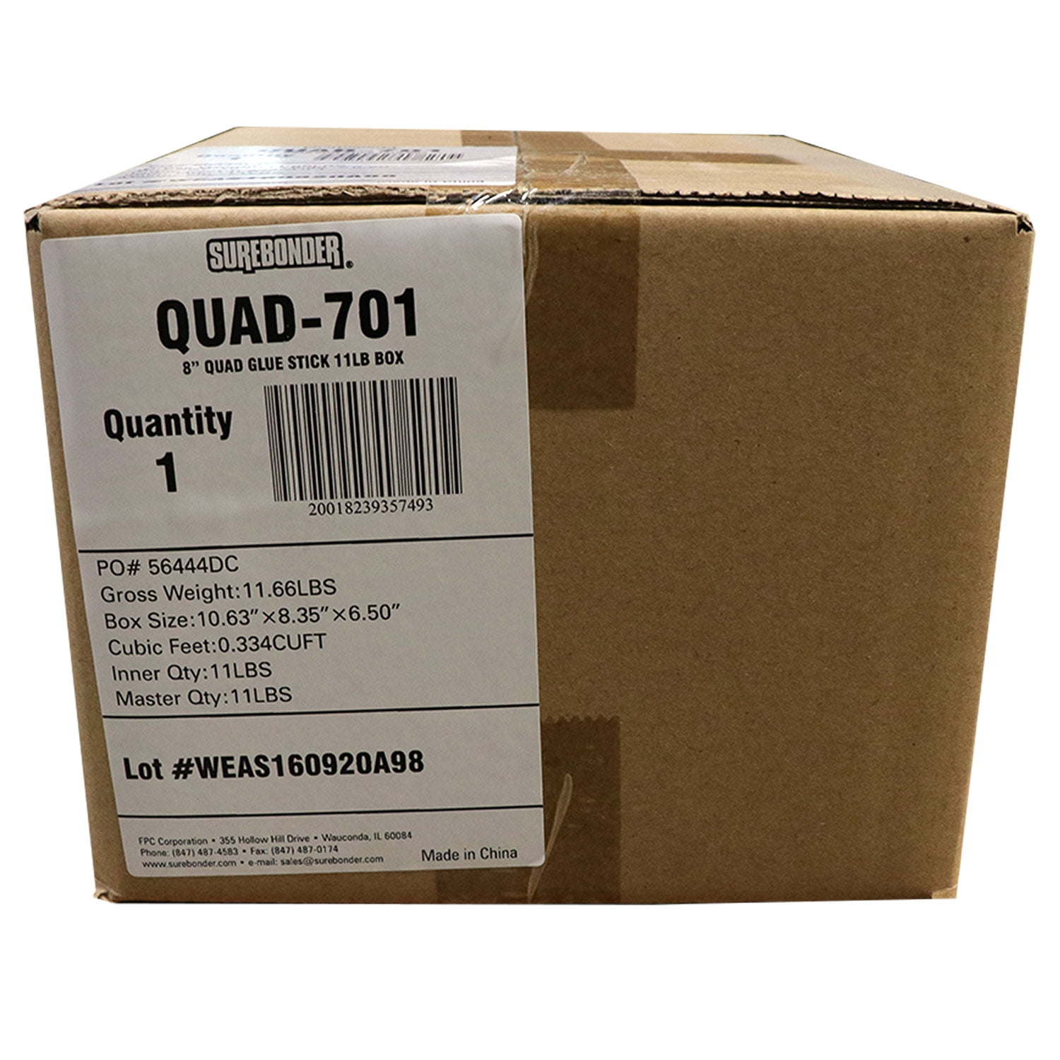 QUAD-701 High Melt Temperature Fast Set Bulk Hot Melt Glue Sticks - 8" Quad Stick - 11 lbs - Tan