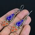 thumbnail image 3 of Lapis Lazuli Coral Gemstone Boho 925 Sterling Silver Nepali Earring 2.3" VJ 5076, 3 of 4