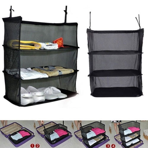3 Layers Foldable Wardrobe Bag Closet Hanging Clothes Holder Organizer