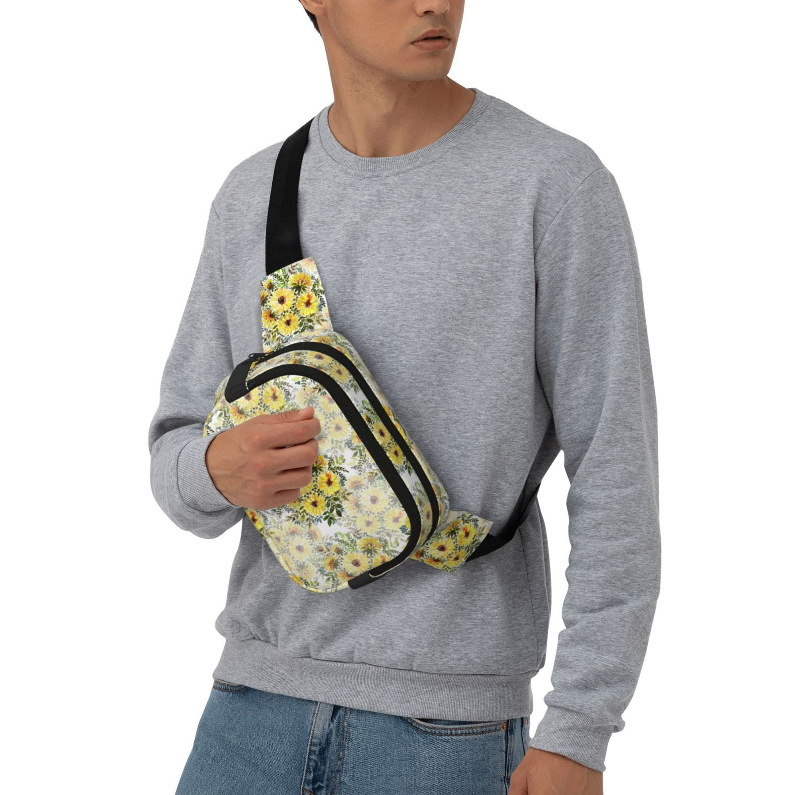 Picia Daisies And Wildflowers Print Square Double-Layer Waist Bag Mini Adjustable Waist Belt Bag Exercise Running Travel Hiking